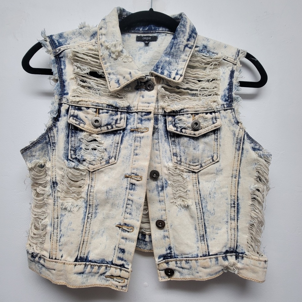 CHIQLE Distressed Denim Vest Women’s Size L